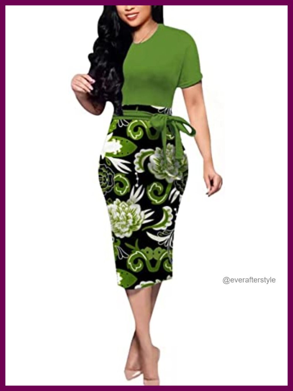 Women Midi Bodycon Dress Work Casual Floral Print Pencil